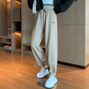 包邮灰色运动裤女春2023新款宽松束脚卫裤小个子显瘦休闲裤