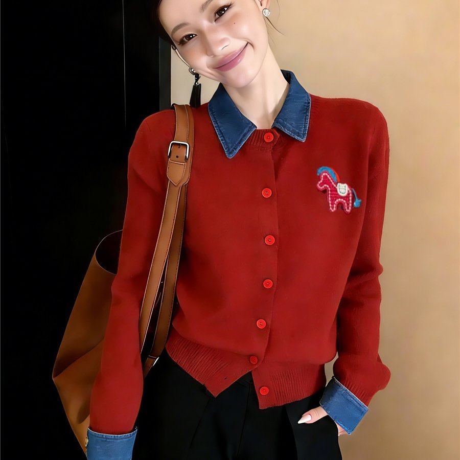 包邮包邮新年红色毛衣女2026新款冬季马年本命年新年战袍假两件针