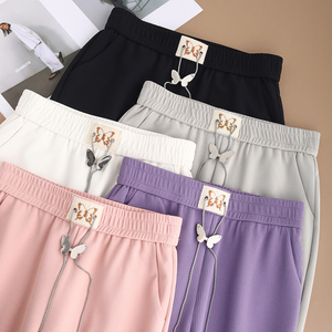 包邮@黑色针织阔腿裤2023新款高腰垂感窄版直筒显瘦小个子冰丝裤