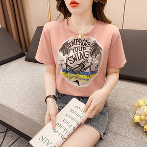 包邮短袖T恤女涂鸦洋气减龄欧货别致体恤上衣女