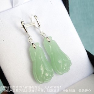 新品 体验价马上涨价招八方财富纯银招百财玉耳坠显气质白菜玉耳环