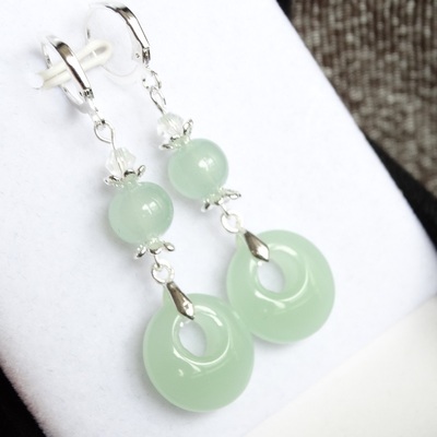 时尚新款纯银平安扣玉耳坠招财