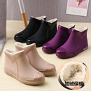 厨房洗车工作水鞋 成人防水雨靴保暖胶鞋 女 女短筒防滑时尚 加绒雨鞋