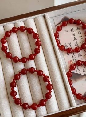 繁花簇簇纯天然红玛瑙手串本命年转运纯手工女款款玛瑙手串红色