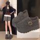 保暖雪地靴一脚蹬毛毛棉鞋 冬季 女2025新款 厚底增高加绒灰色勃肯鞋
