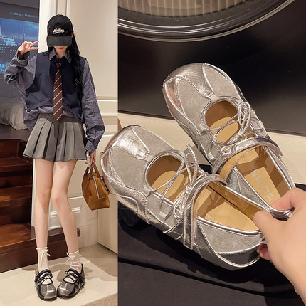 芭蕾风玛丽珍女鞋2026新款夏季透气配裙子平底单鞋运动休闲德训鞋