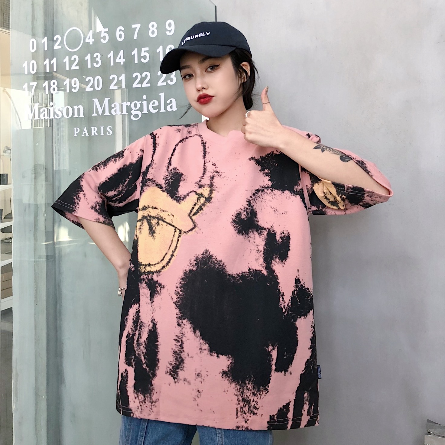Real shooting summer new Korean paint splashing graffiti yellow billed Duck short sleeve t-shirt female loose round collar student's bottom shirt