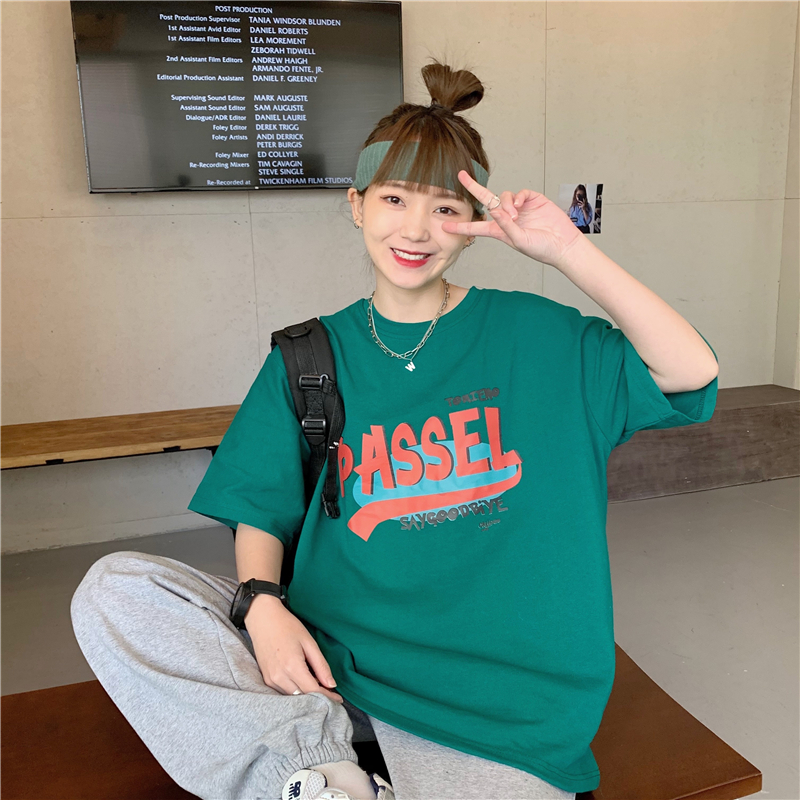 實拍短袖恤女新款夏季韓版寬鬆大碼字母印花半袖體恤上衣