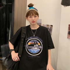 Real shot summer new short sleeve Korean women's loose large round neck T-shirt women's bottom shirt versatile top