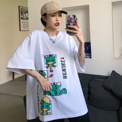 實拍夏季短袖恤女韓版潮流寬鬆卡通半袖上衣港風休閒大碼體恤衫