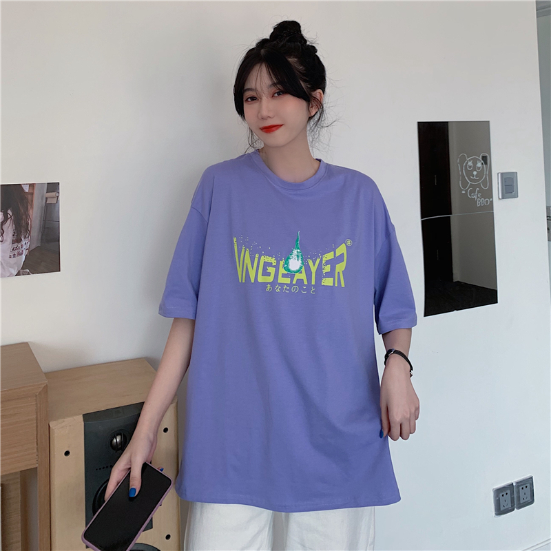 Real top summer new Korean version Harajuku style letter printing versatile loose short sleeve T-shirt women's fashion