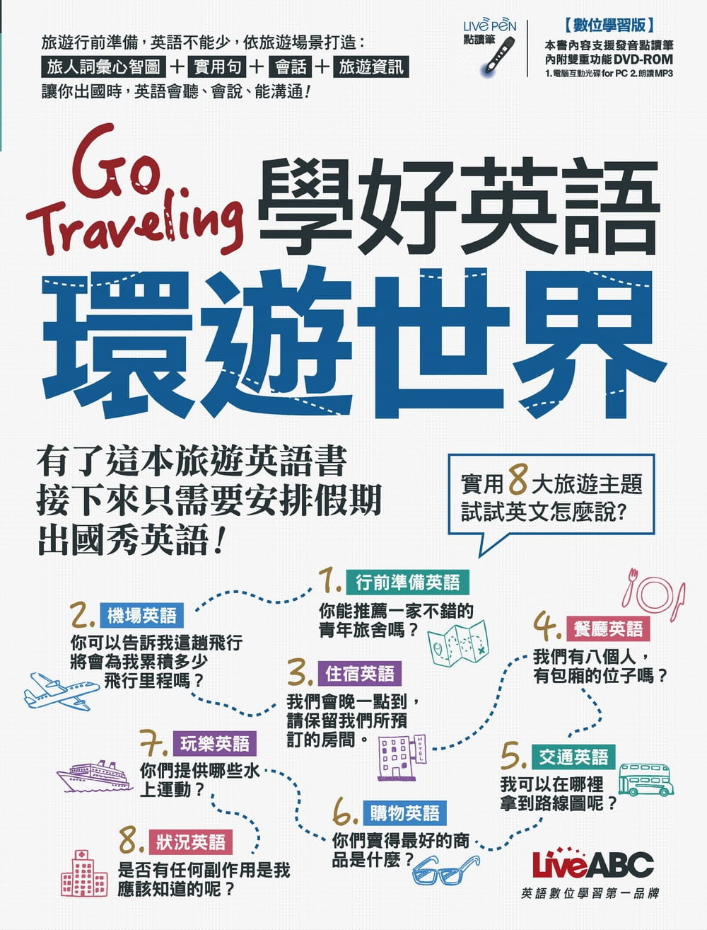 预售 原版进口书 LiveABC编辑群Go Traveling学好英语环游世界【1书+ 1片DVD-ROM计算机互动光盘】希伯仑 语言学习