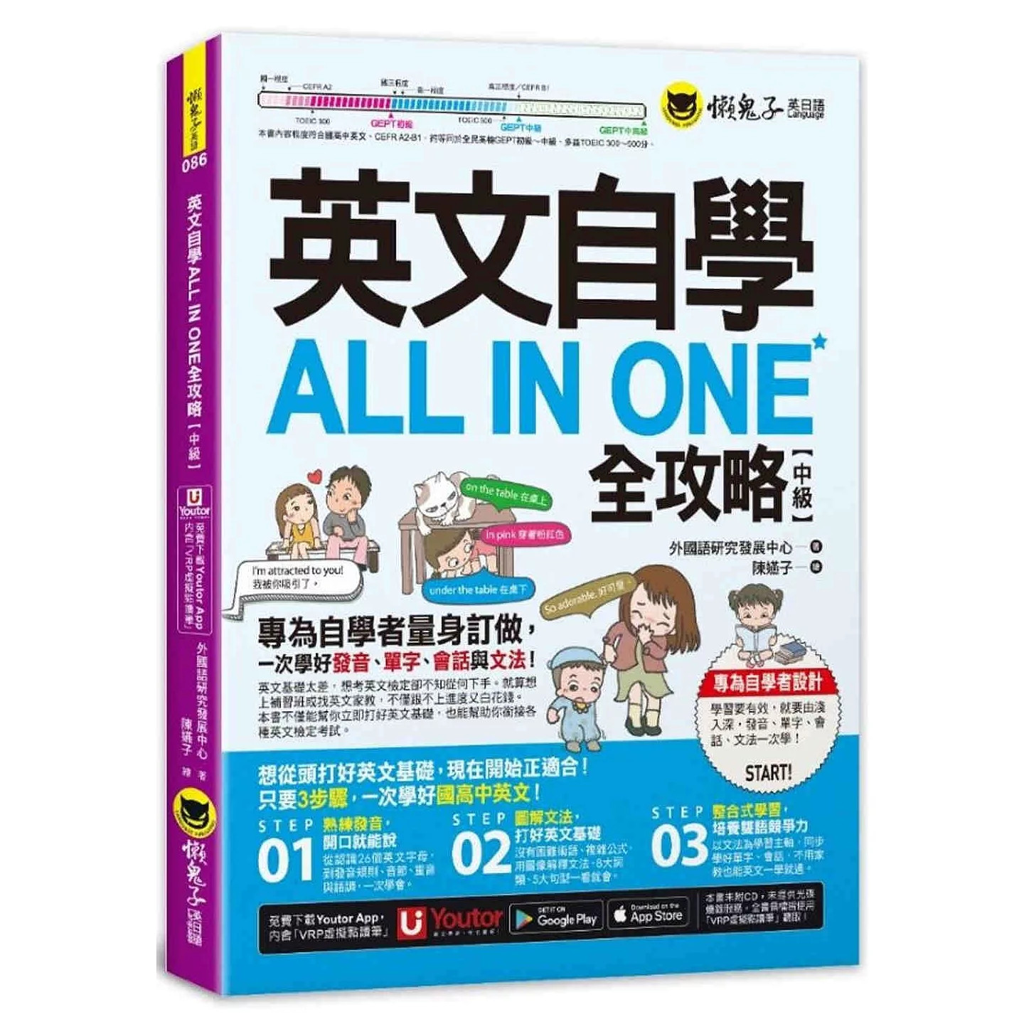 预售 英文自学ALL IN ONE全攻略【中*】(附「Youtor App」内含VRP虚拟点读笔) 懒鬼子英日语 外国语研究发展中心