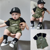 宝宝背带裤 婴儿衣服 儿童字母印花项链T恤韩系网红吊带裤 夏季 新款