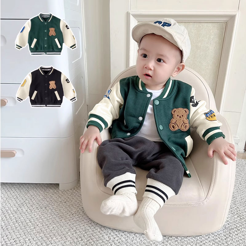 卡通小熊印花棒球服外套