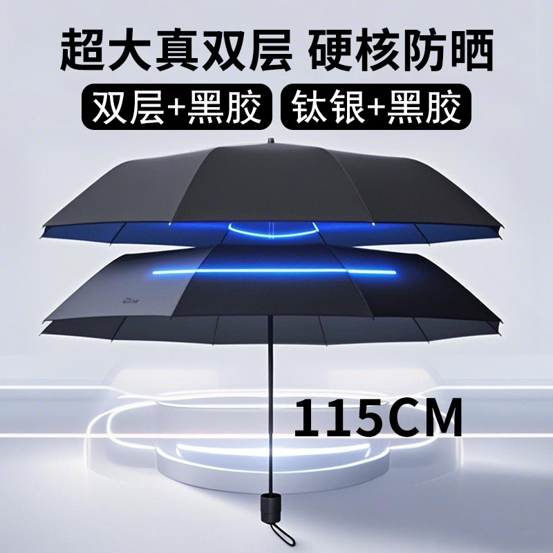钛银黑胶双层太阳伞防晒防紫外线女大号超强遮阳雨伞加大加厚加固图片