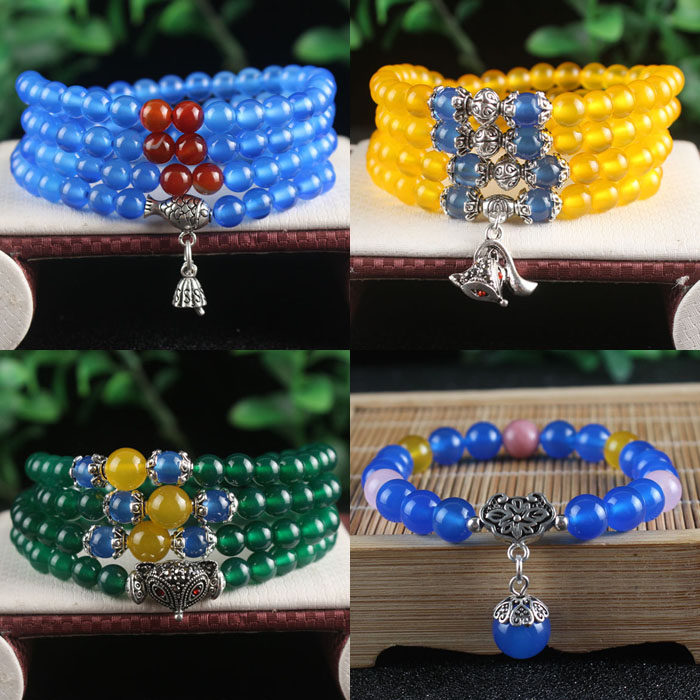 紫冰银蓝绒晶四叶幸运石手链