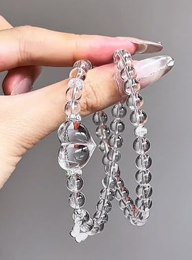 东海白水晶手链女双层爱心叠戴