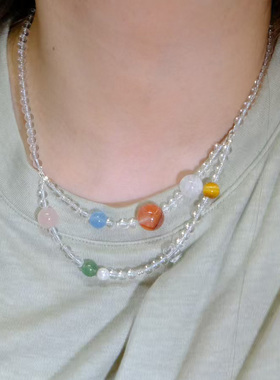 白水晶项链女款配饰轻奢小众双层