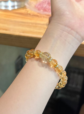天然水晶手链女招财黄发晶转运旺事业中式国风串珠饰品黄塔晶手串