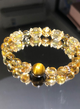 天然黄塔晶手串女绿幽灵巴西黄发晶水晶高颜值招财单圈设计款手串