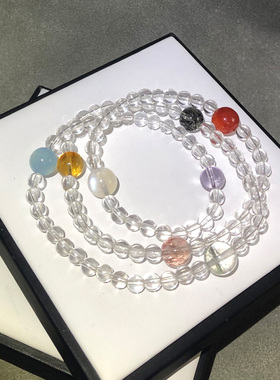 天然白水晶手链发晶紫多宝手串女