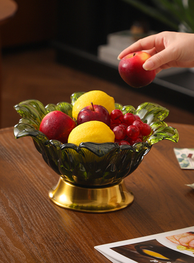 中古风绿色果盘桌面水果篮摆件客厅高脚异形糖果盘复古装饰水果盘