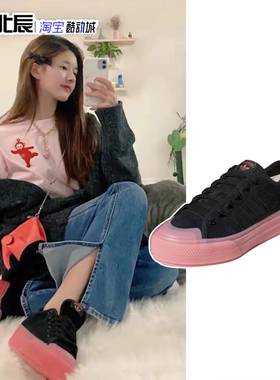 Adidas三叶草女鞋NIZZA复古厚底松糕鞋帆布鞋休闲时尚板鞋FX9188