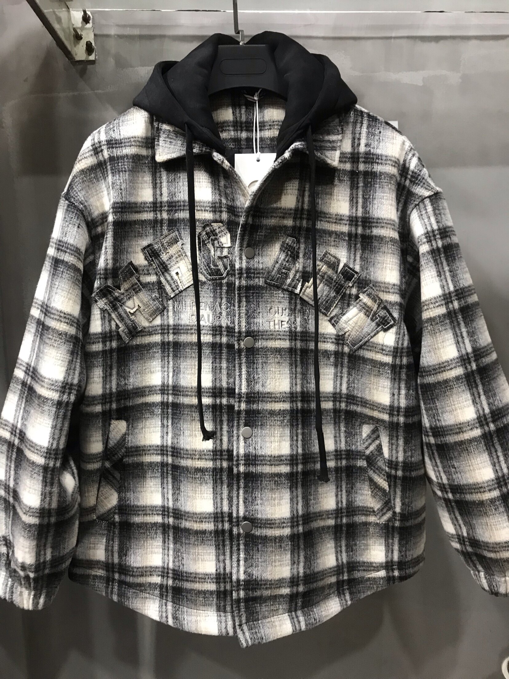 美式复古加厚毛呢格子休闲羽绒服外套男士可脱卸帽潮流羽绒夹克