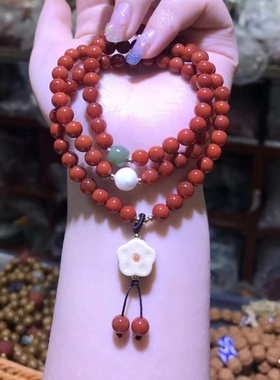 花道语阁南红玛瑙和田玉珍珠贝金膏玉小花手链项链民族风文玩饰品