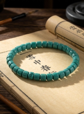 天然菱镁矿绿松石手串盘玩变色藏式直切单圈手链高瓷松石民族风