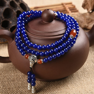 天然彩色玉髓108颗佛珠手串药师佛女款手链复古民族风毛衣链