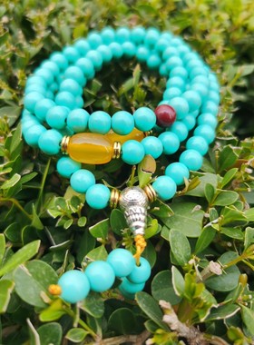 花道语阁藏式绿松石108颗佛珠手串民族风链结缘变色松菱镁矿盘玩