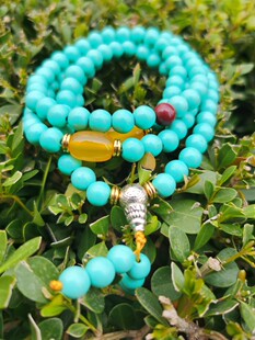 花道语阁藏式绿松石108颗佛珠手串民族风链结缘变色松菱镁矿盘玩