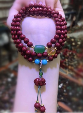 花道语阁朱砂多圈手串紫金砂手链念珠手持佛珠复古手饰民族风