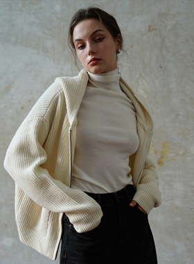 2LINKS｜100羊毛 纯色慵懒风 金属拉链 连帽针织 开衫外套