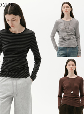 2LINKS｜美丽奴羊毛纽结不对称圆领休闲极简 三色羊毛针织打底衫