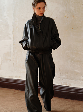 2LINKS 岩灰色 立体裁剪 精致简约设计 环保PU 皮衣夹克 皮裤套装