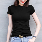 纯色韩版 2026新款 t恤女夏季 女内搭春秋短袖 体桖 黑色半高领打底衫