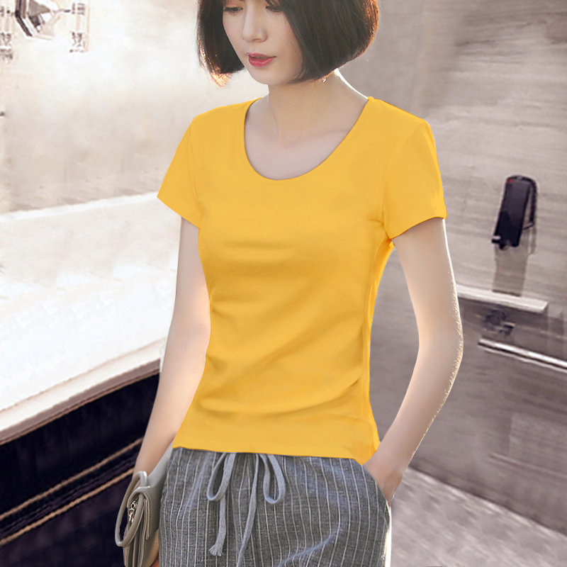 2026夏装新款白色短袖t恤女显瘦圆领洋气修身百搭上衣服体桖半袖
