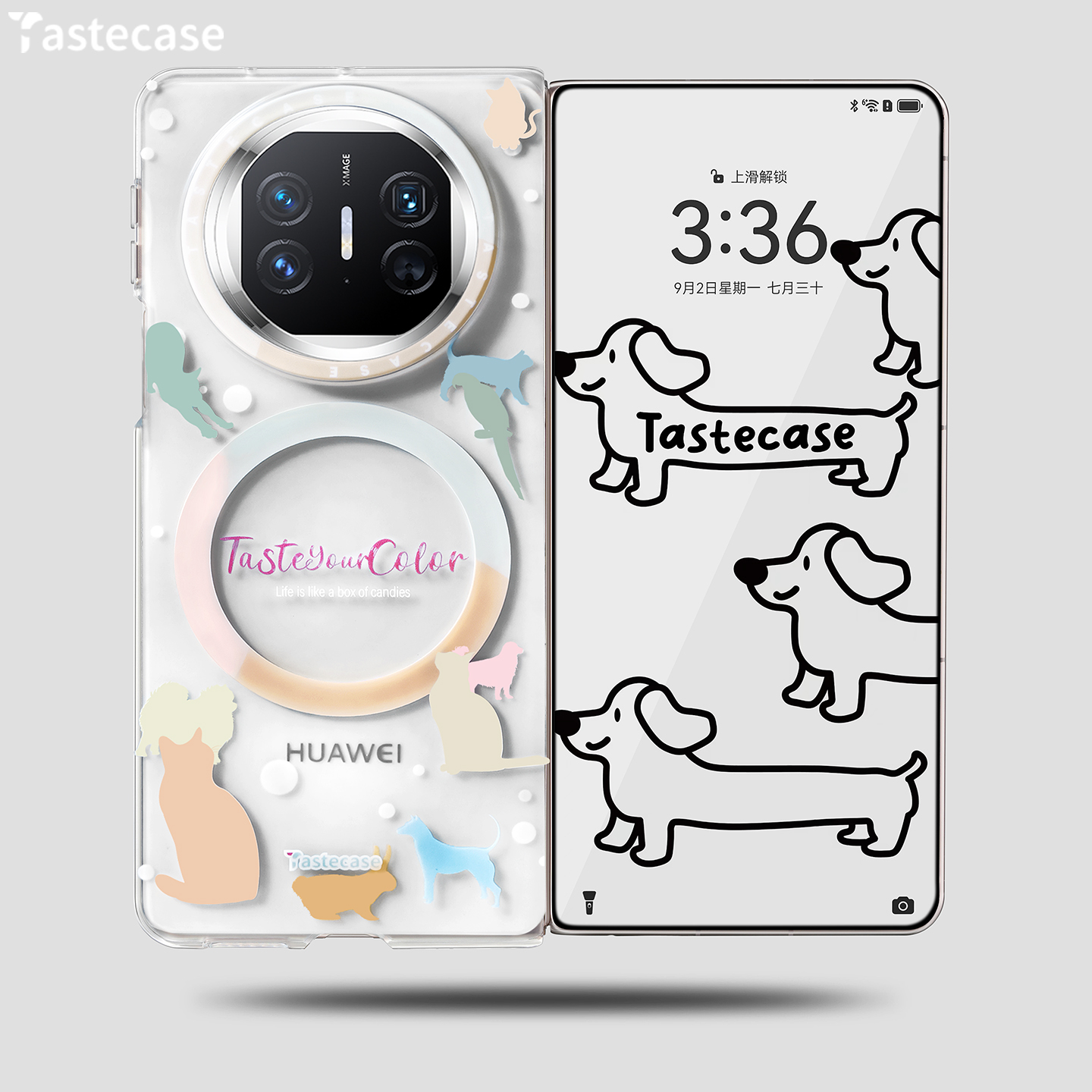 Tastecase缤纷动物园磁吸手机壳适用华为Mate X6/X5典藏版折叠屏磨砂保护壳原创可爱创意旋转磁吸手机支架