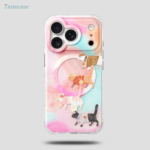 粉色猫咪磨砂磁吸iPhone手机壳