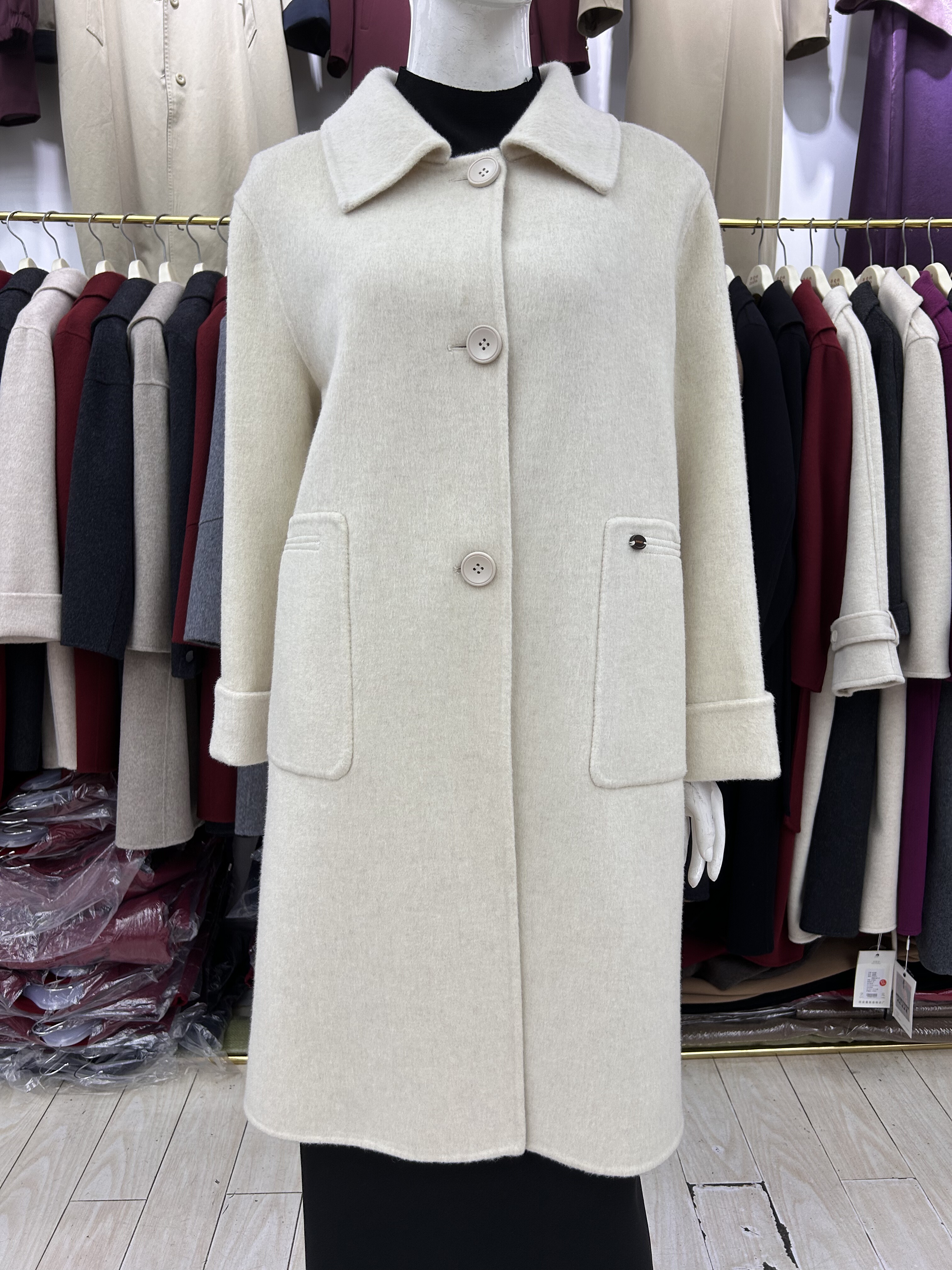 2025冬季新款双面羊绒大衣中长款直筒羊毛呢子外套妈妈装商场正品