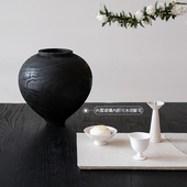 侘寂中古圆花瓶木质水养水培鲜花插花客厅餐桌装 高级黑 饰摆件宋式