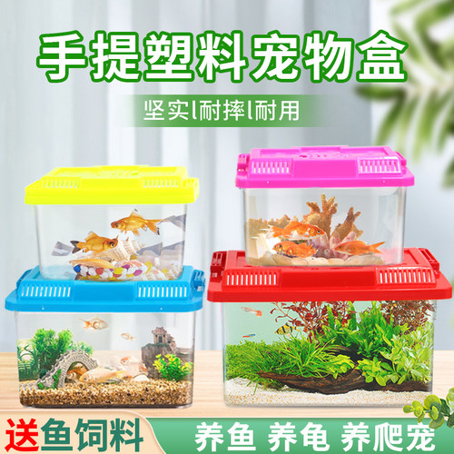 桌面塑料金鱼缸儿童手提透明防摔