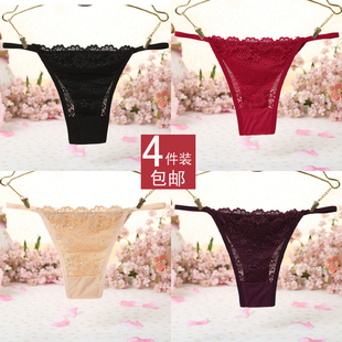 4条装丁字裤女性感蕾丝低腰学生日系一片式t字内裤大码80-140斤胖