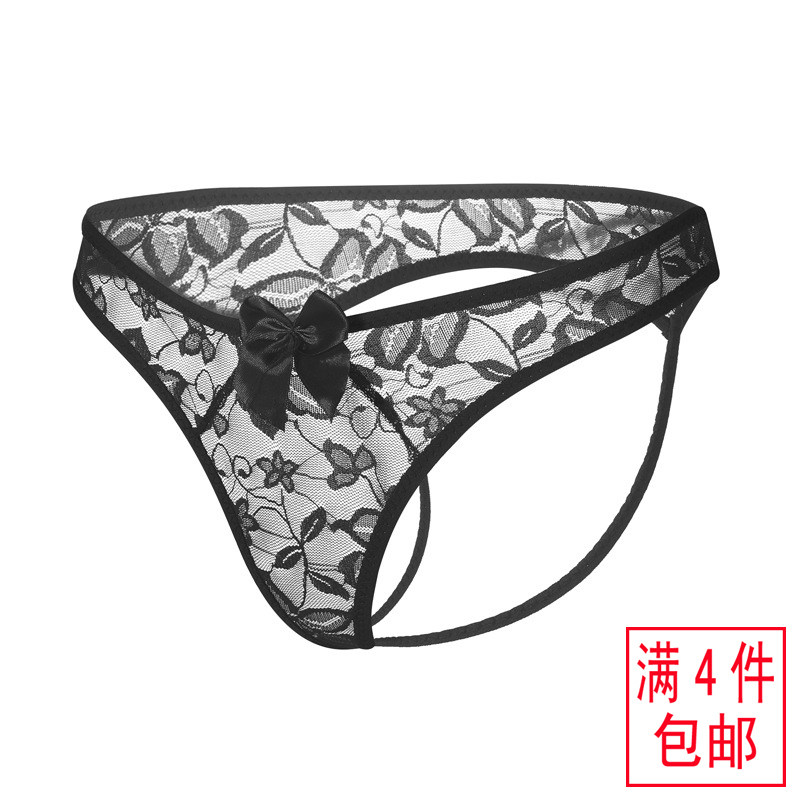 性感蕾丝双丁字裤女透视低腰蝴蝶结露臀透气舒适女式后全镂空内裤