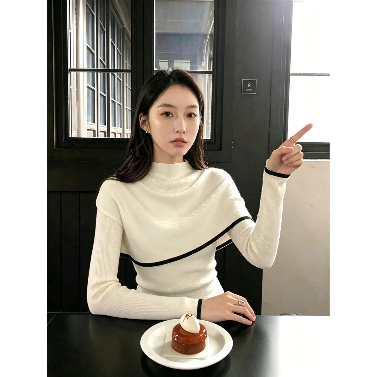 秋季两件套撞色长袖针织