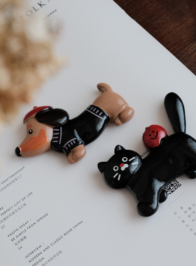 Hi Lovely.,猫狗双全可爱动物创意家用冰箱磁力贴留言板贴