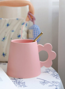 Lovely釉下彩韩国ins'款花朵把手5色陶瓷咖啡杯马克杯早餐牛奶杯